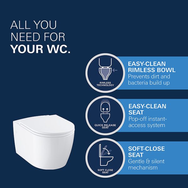 Grohe Start Round Ceramic Wall Hung Pan with Soft Close Seat - Image 5