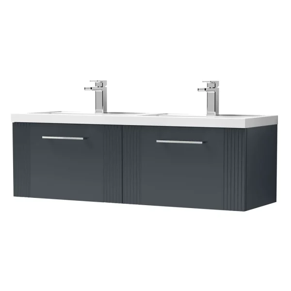 Roxbury Deco Fluted 1200mm Anthracite Grey Double Basin Vanity Unit   2 Drawer Unit with Chrome Handles