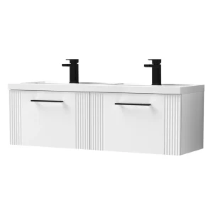 Roxbury Deco Fluted 1200mm White Double Basin Vanity Unit   2 Drawer Unit with Matt Black Handles