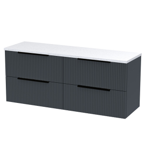 Venice Fluted 1205mm Satin Anthracite Vanity Unit   Wall Hung 4 Drawer Unit with Sparkling White Worktop & Matt Black Handles