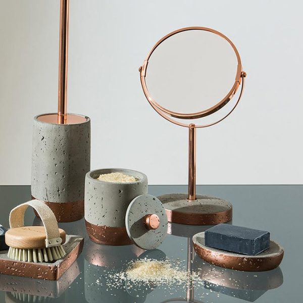 Neptune Round Swivel Bathroom Mirror   Concrete & Copper - Image 2