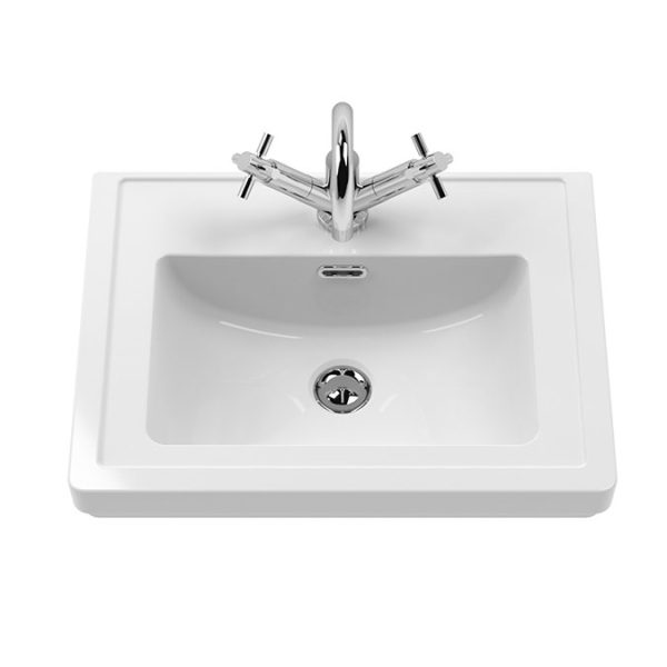 Roxbury Traditional 600mm Satin White Vanity Unit   Floor Standing 2 Door Unit with Brushed Brass Handles - Image 4