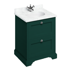Burlington 65 2 Drawer Vanity Unit & Minerva Carrara White Worktop with Basin   Matt Green