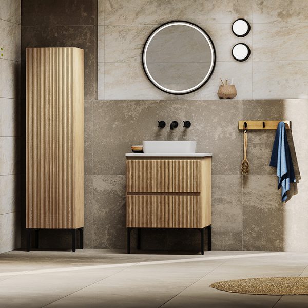 Osaka 600mm Round LED Illuminated Anti Fog Bathroom Mirror Matt Black - Image 2