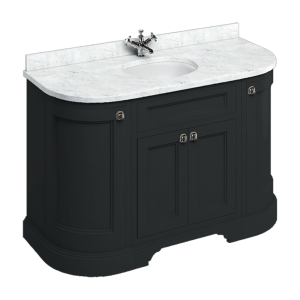 Burlington 134 4 Door Curved Vanity Unit & Carrara White Worktop with Basin   Matt Black