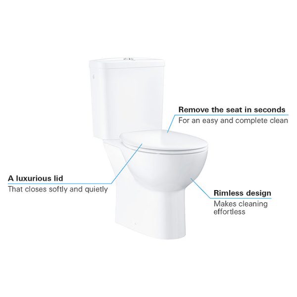 Grohe Bau Rimless Close Coupled Toilet with Soft Close Seat (Side Inlet) - Image 5