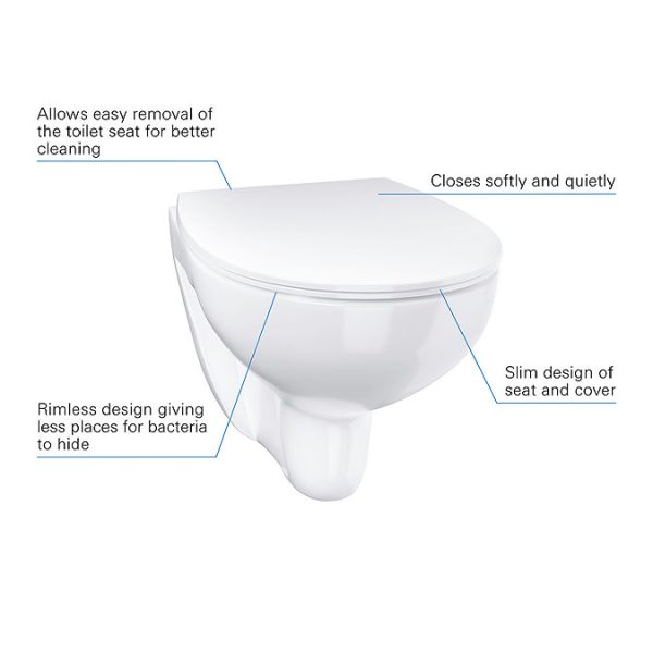 Grohe Bau Rimless Wall Hung Toilet with Slim Soft Close Seat - Image 7