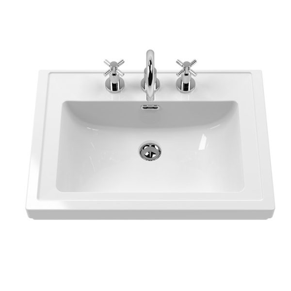 Roxbury Traditional 600mm Satin White Vanity Unit   Floor Standing 2 Door Unit with Brushed Brass Handles - Image 5