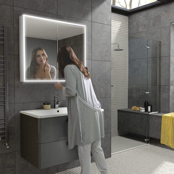 HIB Qubic 80 LED Aluminium Mirror Cabinet - Image 3