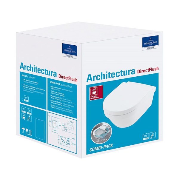 Villeroy and Boch Architectura DirectFlush Rimless Wall Hung Toilet + Soft Close Seat - Image 2