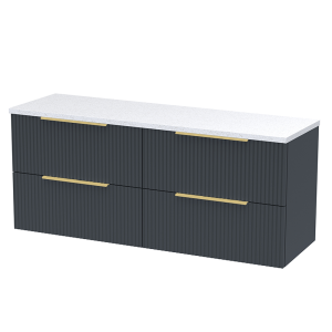 Venice Fluted 1205mm Satin Anthracite Vanity Unit   Wall Hung 4 Drawer Unit with Sparkling White Worktop & Brushed Brass Handles