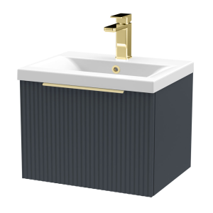 Venice Fluted 500mm Anthracite Vanity Unit   Wall Hung Single Drawer Unit with Brushed Brass Handle