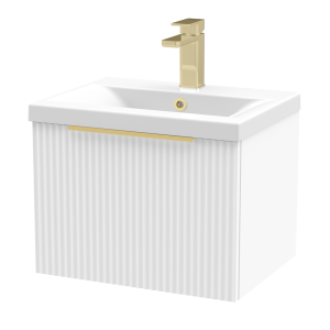 Venice Fluted 500mm White Vanity Unit   Wall Hung Single Drawer Unit with Brushed Brass Handle
