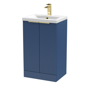 Venice Fluted 500mm Blue Vanity Unit   Floor Standing 2 Door Unit with Brushed Brass Handles