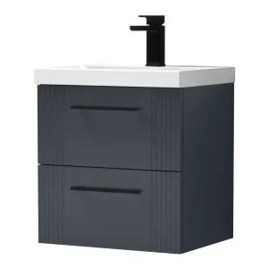 Roxbury Deco Fluted 500mm Anthracite Grey Vanity Unit   Wall Hung 2 Drawer Unit with Matt Black Handles
