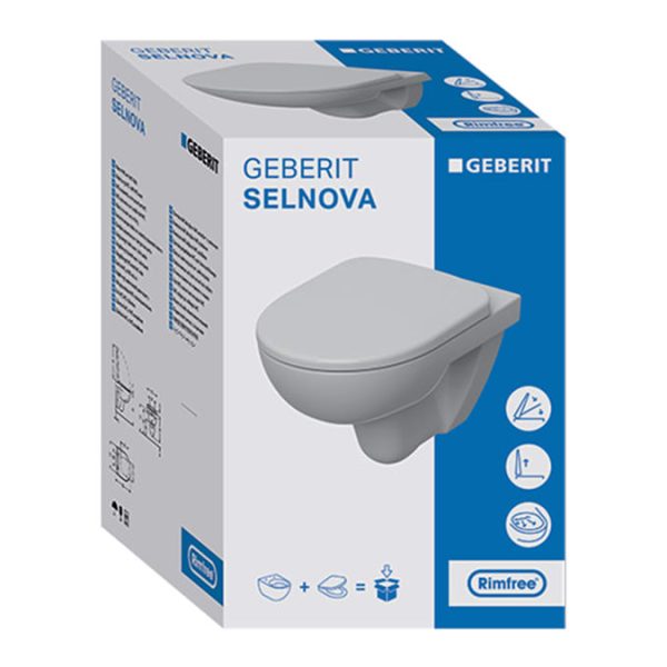 Geberit Selnova Rimless Wall Hung WC Pack, with Soft Close Quick Release Seat - Image 3