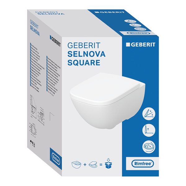 Geberit Selnova Square Rimless Wall Hung Pan + Soft Close Seat Pack - Image 3