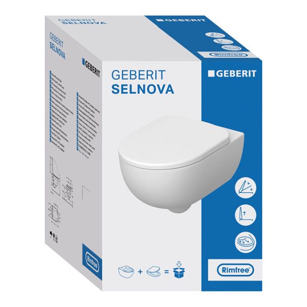 Geberit Rimfree Selnova Semi Shrouded Grab & Go Wall Hung WC with Soft Close Quick Release Seat - Image 7