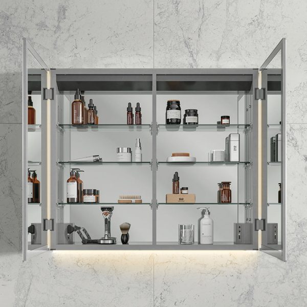 HIB Ether 80 LED Illuminated Aluminium Mirror Cabinet - Image 2