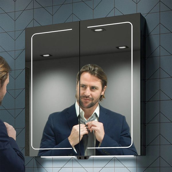 HIB Vapor 50 LED Illuminated Aluminium Mirror Cabinet - Image 2