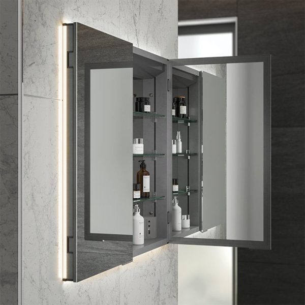 HIB Atrium 80 Semi Recessed LED Aluminium Mirror Cabinet - Image 2