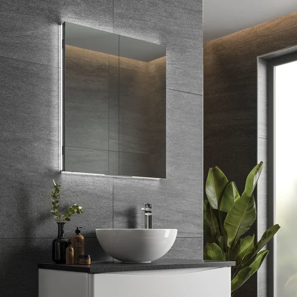 HIB Atrium 60 Semi Recessed LED Aluminium Mirror Cabinet