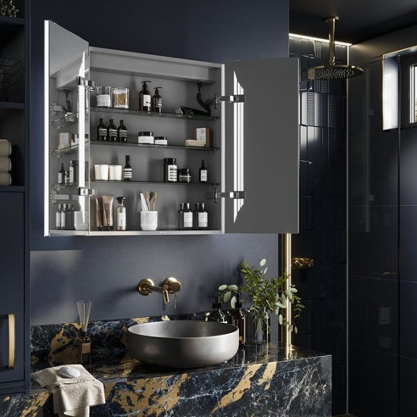 HIB Dimension 80 Bluetooth LED Illuminated Aluminium Mirror Cabinet - Image 4