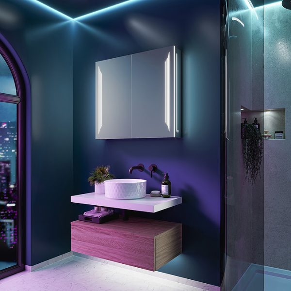 HIB Dimension 80 Bluetooth LED Illuminated Aluminium Mirror Cabinet - Image 2