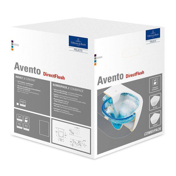 Villeroy and Boch Avento DirectFlush Rimless Wall Hung Toilet w/ Soft Close Seat - Image 2