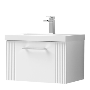 Roxbury Deco Fluted 600mm White Vanity Unit   Wall Hung 1 Drawer Unit & Chrome Handle