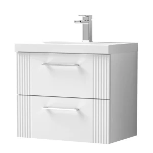 Roxbury Deco Fluted 600mm White Vanity Unit   Wall Hung 2 Drawer Unit & Chrome Handles