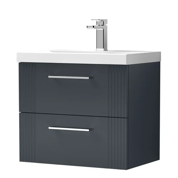 Roxbury Deco Fluted 600mm Anthracite Grey Vanity Unit   Wall Hung 2 Drawer Unit & Chrome Handles