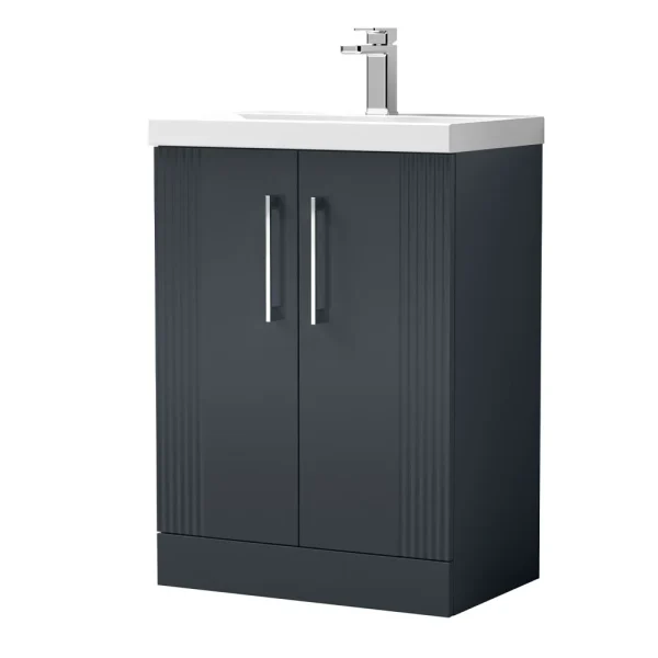 Roxbury Deco Fluted 600mm Anthracite Grey Vanity Unit   Floor Standing 2 Door Unit with Chrome Handles