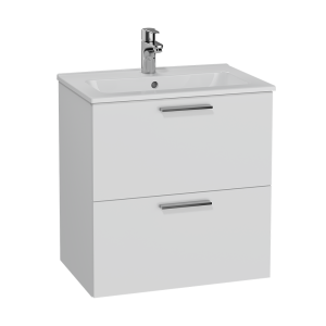 VitrA Evi Gloss White 600mm Wall Hung 2 Drawer Vanity Unit