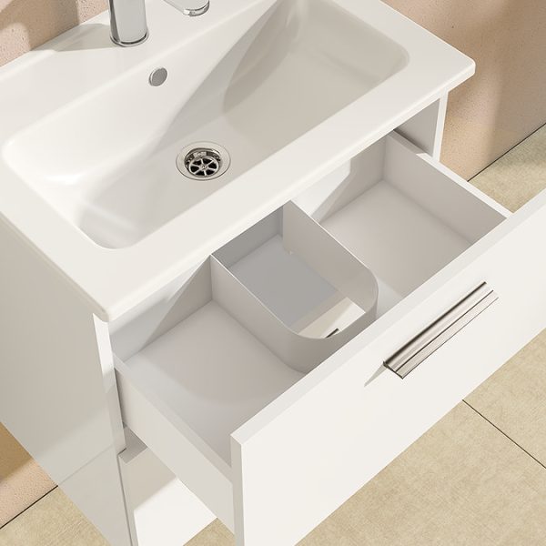 VitrA Evi Gloss White 600mm Wall Hung 2 Drawer Vanity Unit - Image 3