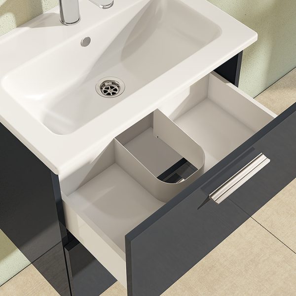 VitrA Evi Gloss Anthracite 600mm Wall Hung 2 Drawer Vanity Unit - Image 3