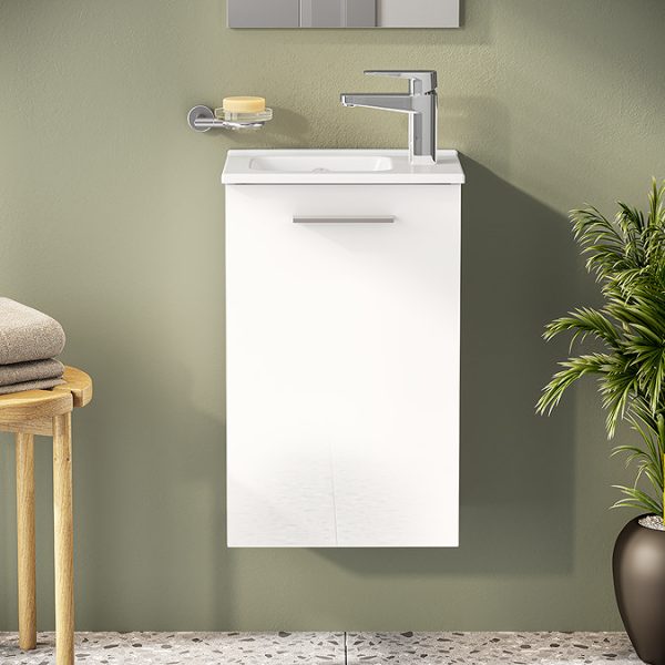 VitrA Evi Gloss White 400mm Compact Wall Hung 1 Door Vanity Unit - Image 4