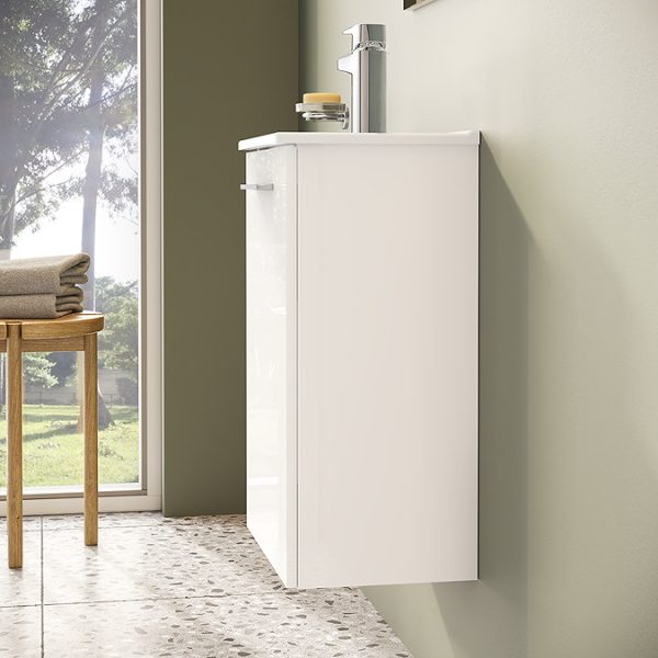 VitrA Evi Gloss White 400mm Compact Wall Hung 1 Door Vanity Unit - Image 5