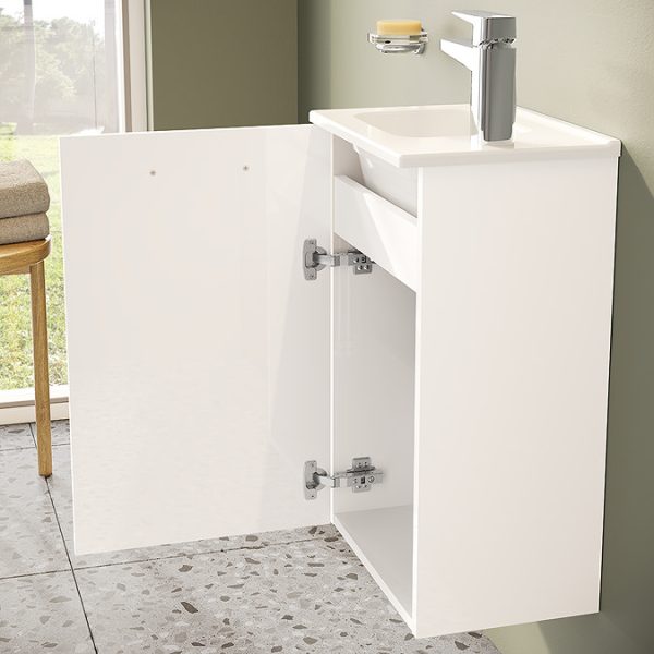 VitrA Evi Gloss White 400mm Compact Wall Hung 1 Door Vanity Unit - Image 6