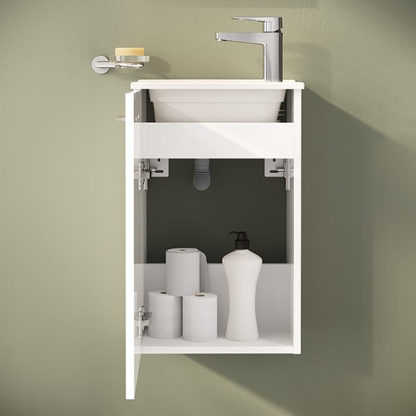 VitrA Evi Gloss White 400mm Compact Wall Hung 1 Door Vanity Unit - Image 7