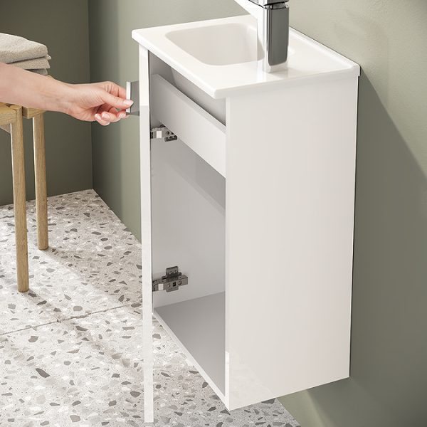 VitrA Evi Gloss White 400mm Compact Wall Hung 1 Door Vanity Unit - Image 2