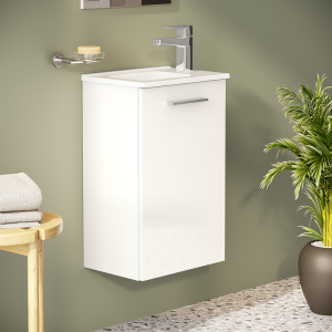 VitrA Evi Gloss White 400mm Compact Wall Hung 1 Door Vanity Unit
