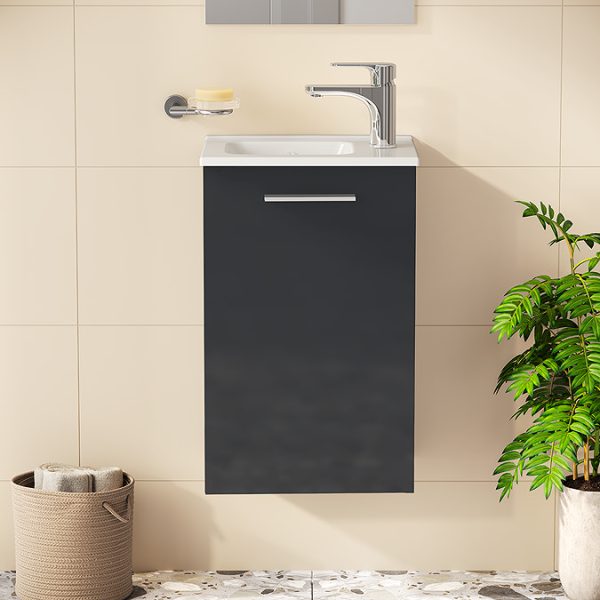 VitrA Evi Gloss Anthracite 400mm Compact Wall Hung 1 Door Vanity Unit - Image 4