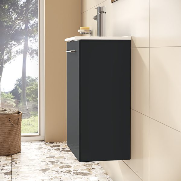 VitrA Evi Gloss Anthracite 400mm Compact Wall Hung 1 Door Vanity Unit - Image 5