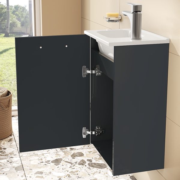 VitrA Evi Gloss Anthracite 400mm Compact Wall Hung 1 Door Vanity Unit - Image 6