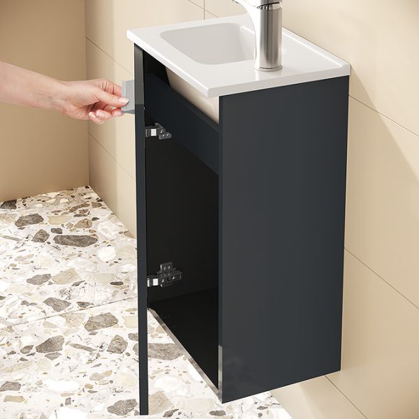 VitrA Evi Gloss Anthracite 400mm Compact Wall Hung 1 Door Vanity Unit - Image 8