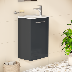 VitrA Evi Gloss Anthracite 400mm Compact Wall Hung 1 Door Vanity Unit