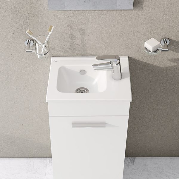 VitrA Evi Gloss White 400mm Compact Floor Standing 1 Door Vanity Unit - Image 3