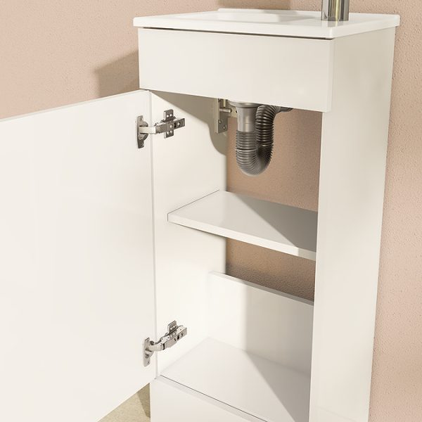 VitrA Evi Gloss White 400mm Compact Floor Standing 1 Door Vanity Unit - Image 2