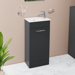 VitrA Evi Gloss Anthracite 400mm Compact Floor Standing 1 Door Vanity Unit
